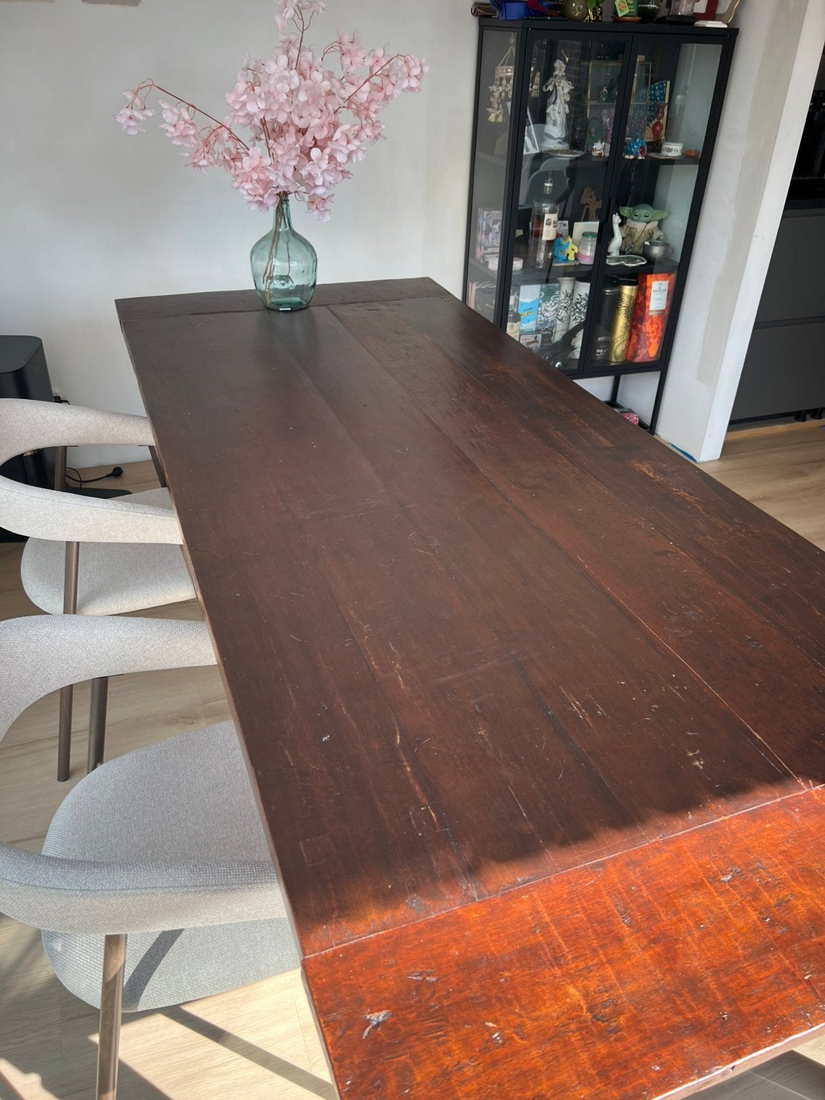 Oude boeren eettafel hout, Ophalen, Gebruikt, 100 tot 150 cm, 200 cm of meer