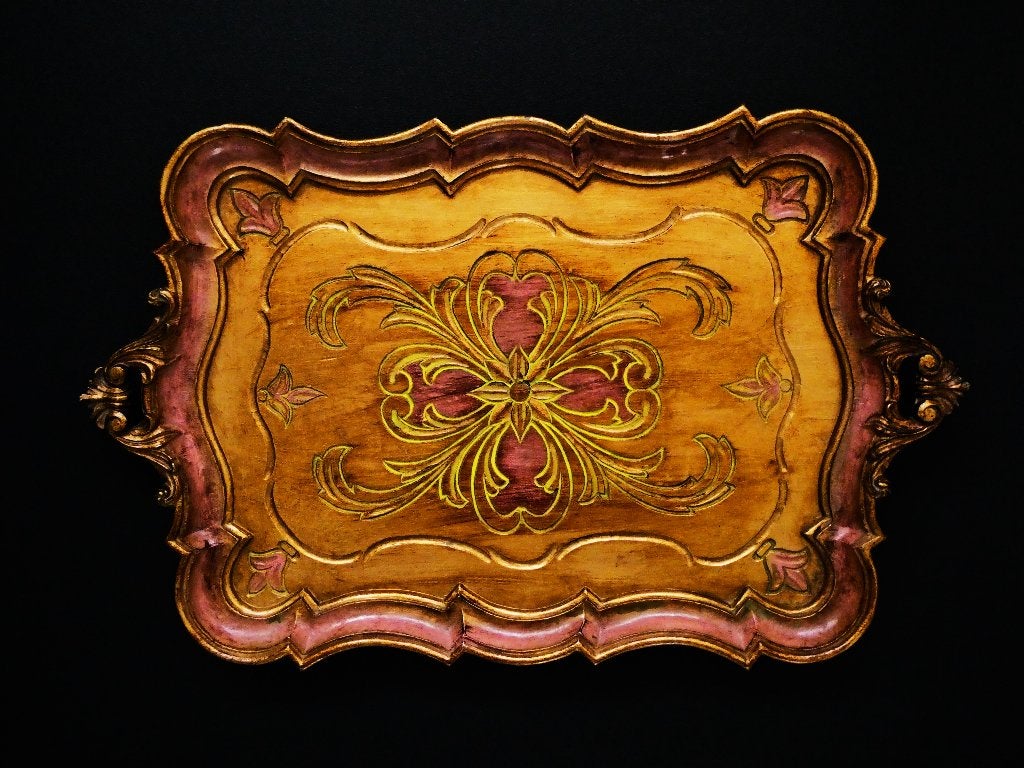Italiaans dienblad / serveerblad goud roze groen 58,5 x 36,5, Antiek en Kunst, Curiosa en Brocante, Ophalen of Verzenden