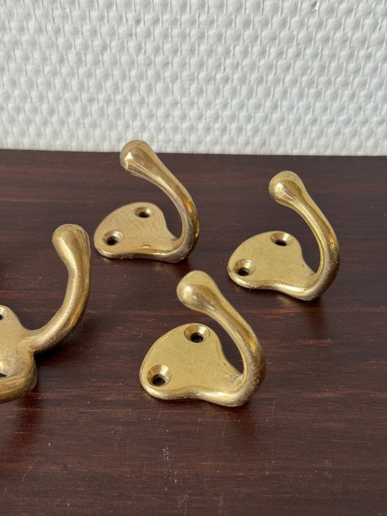 5 Vintage Koperen Kapstokhaakjes, Wandhaakjes, Handdoek, Huis en Inrichting, Woonaccessoires | Kapstokken, Gebruikt, Wandhaken