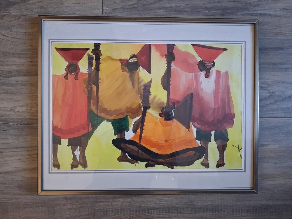 Aquarel # Stamhoofden, Antiek en Kunst, Ophalen of Verzenden