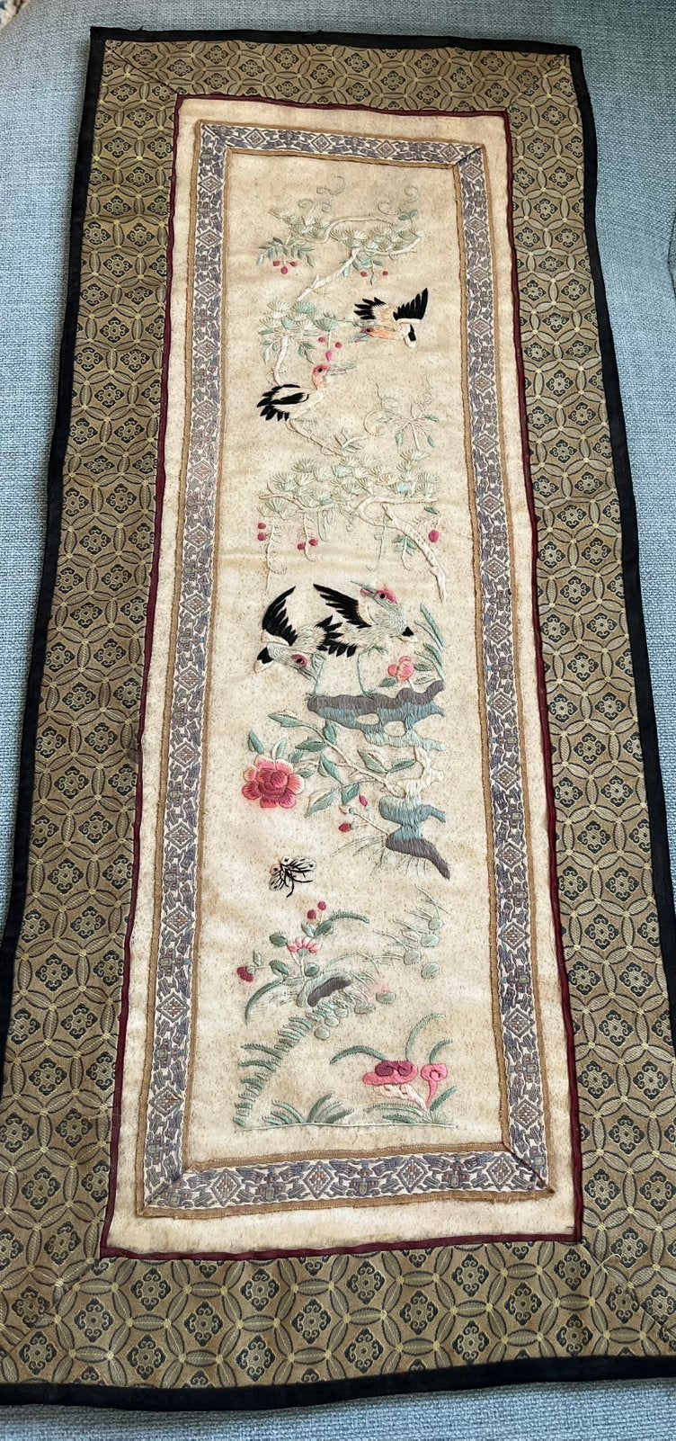 Antiek wandpaneel China zijde Qing-dynastie, Ophalen of Verzenden