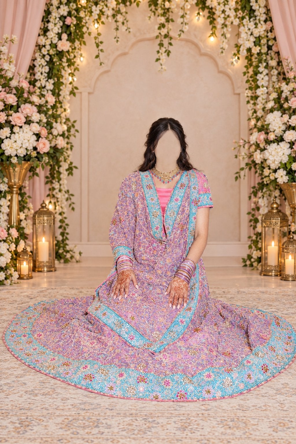 Prachtige Indiase trouwjurk/lehenga - Roze/Paars, Ophalen of Verzenden, Zo goed als nieuw, Roze, Trouwjurk