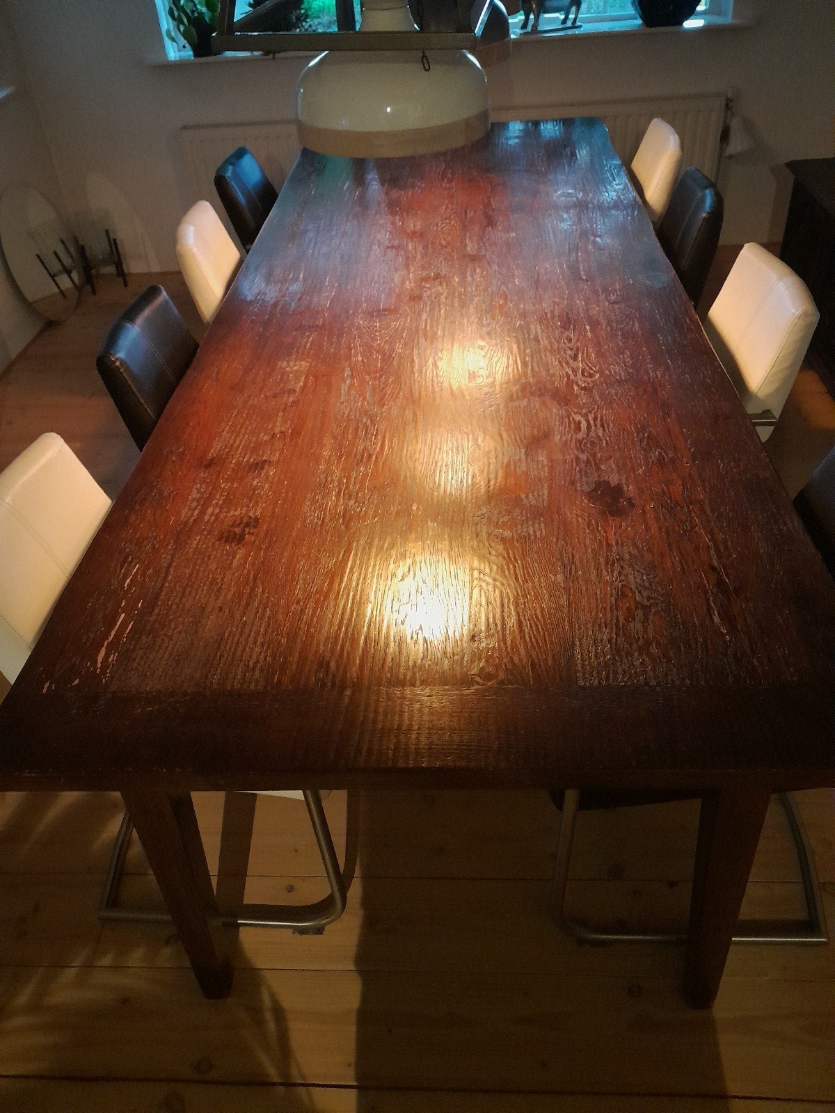 Rustieke stamtafel met gebruikte stoelen, Huis en Inrichting, Tafels | Eettafels, Gebruikt, 100 tot 150 cm, Rustiek, 200 cm of meer