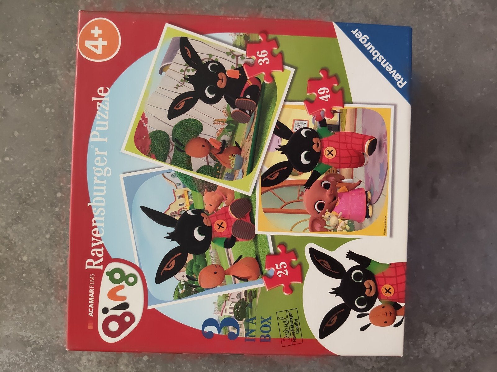 Ravensburger Bing Puzzel (3 puzzels in 1 doos), Ophalen of Verzenden, Minder dan 500 stukjes, Gebruikt, Legpuzzel
