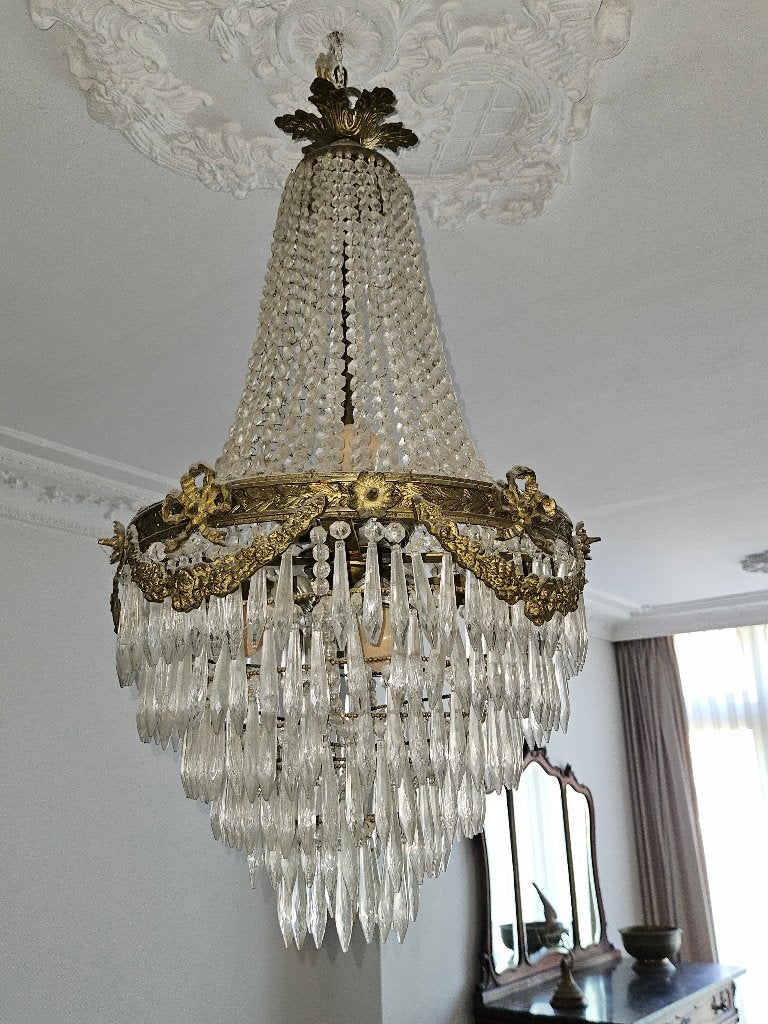 Set van 2 kristallen kroonluchters, Huis en Inrichting, Lampen | Kroonluchters, Ophalen, Gebruikt, Glas, Klassiek