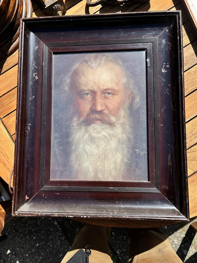 Ingelijste litho Johannes Brahms - imposant portret, Antiek en Kunst, 2000 tot heden, Ingelijst, Portret, Ophalen of Verzenden