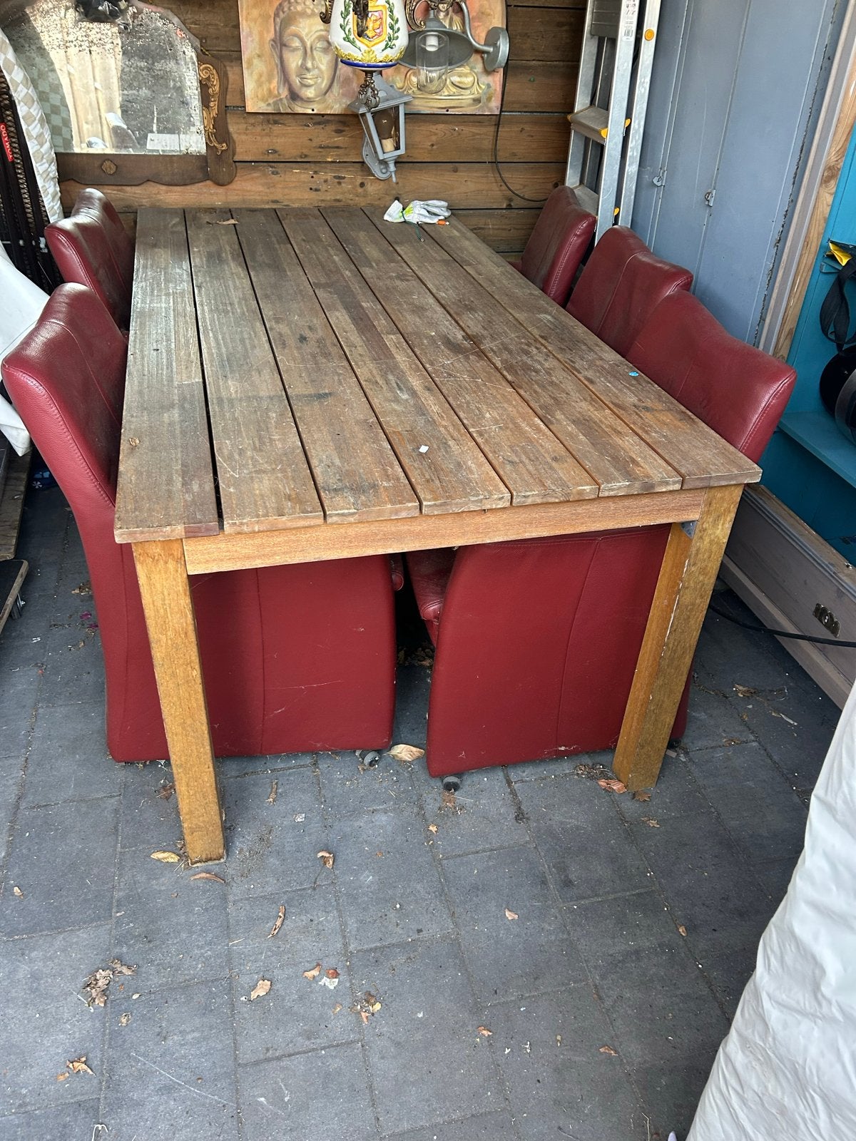 Bamboe tuintafel - opknapper met goed blad, Tuin en Terras, Ophalen, Gebruikt, Rechthoekig, Hout