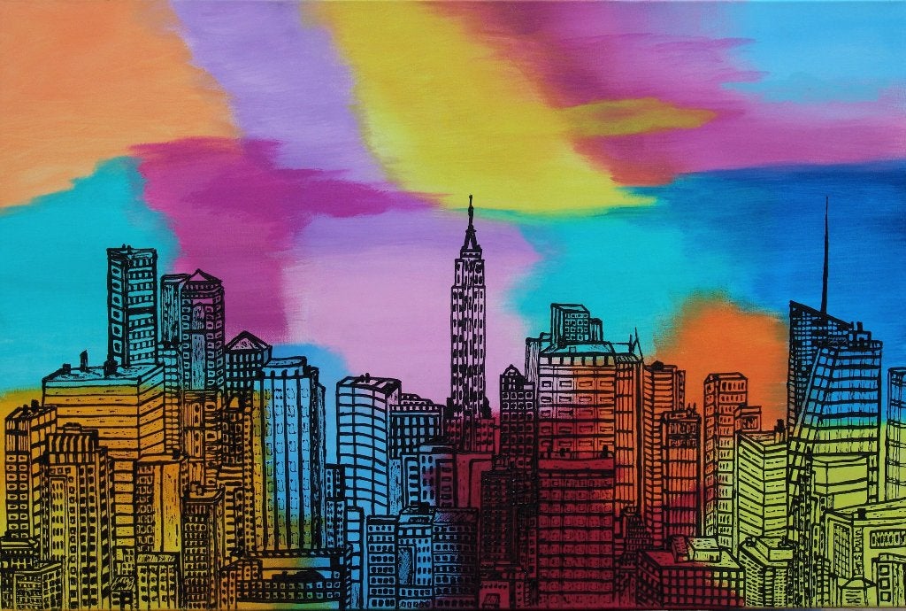 Kunsthandel Gennep - "View On New York", Ophalen of Verzenden, Handgeschilderd, Acrylverf