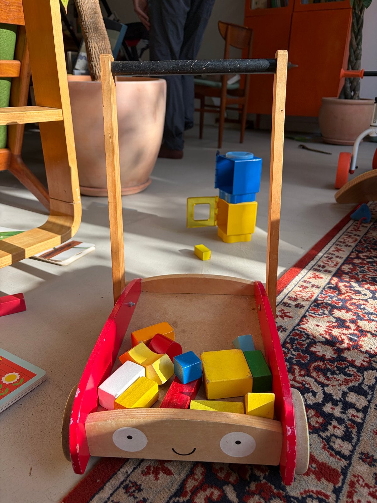 Houten loopkar met blokken, Ophalen of Verzenden, Gebruikt, Overige typen, Met wieltjes