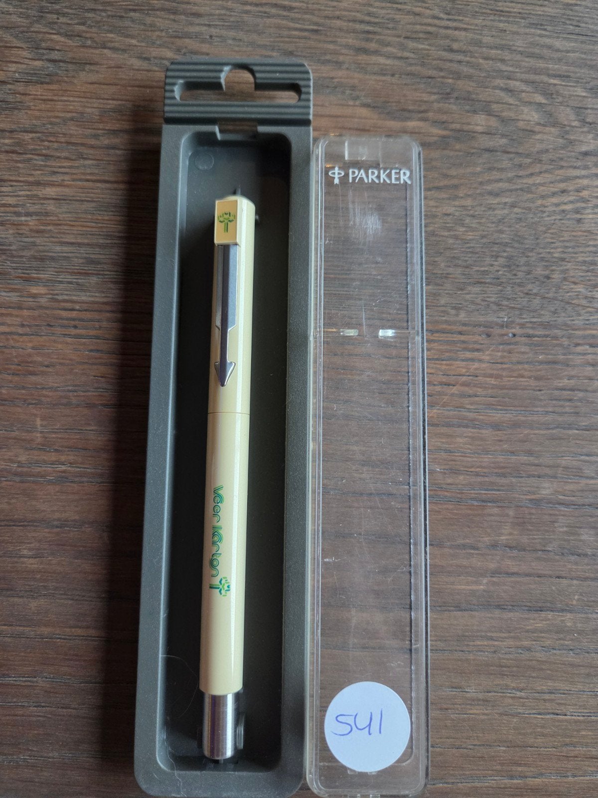 Vintage Parker pen met reclame - Veer Karton, Ophalen of Verzenden