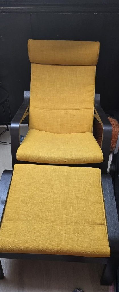 Ikea - Poang Schommelstoel + voetenbank - mosterdgeel, Ophalen, Gebruikt, Overige kleuren, Eén