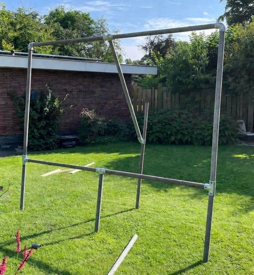 Steigerbuizen frame 2,5x1,5m voor spandoek, demontabel, Tuin en Terras, Overige Tuin en Terras, Gebruikt, Ophalen