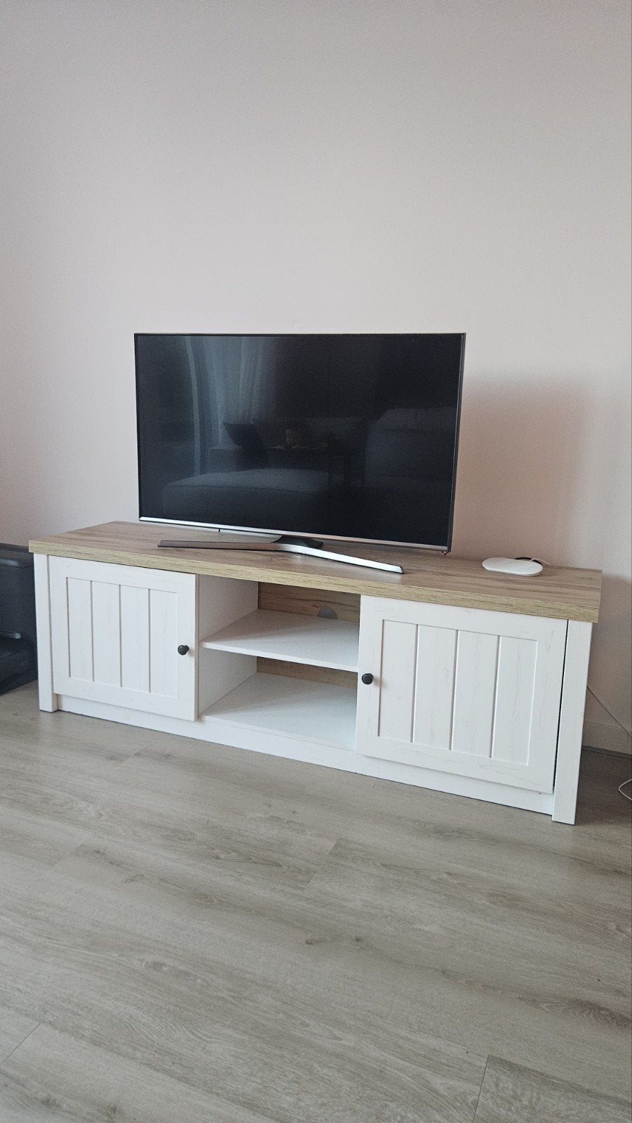 JYSK Markskel TV-meubel - Wit/Eikenlook, 100 tot 150 cm, Ophalen of Verzenden, Zo goed als nieuw, Minder dan 100 cm