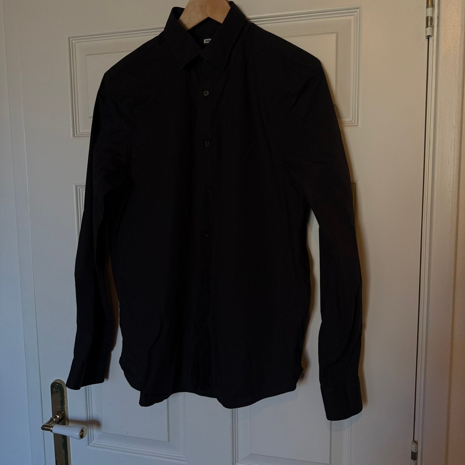 WE zwarte blouse slim & stretch maat L, Kleding | Heren, Overhemden, Zwart, Ophalen of Verzenden, Zo goed als nieuw, Halswijdte 41/42 (L)