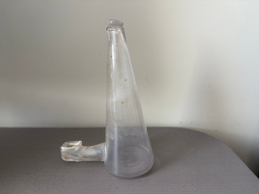 Oude glazen drinkfles voor vogels., Ophalen of Verzenden, Gebruikt, Kooi-accessoires