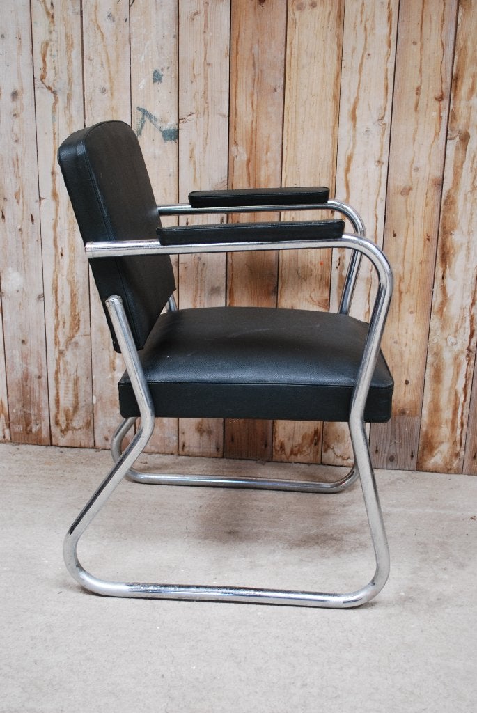 Vintage buisframestoel jaren '50 Sledestoel zwart, Ophalen, Gebruikt, Zwart, Overige materialen