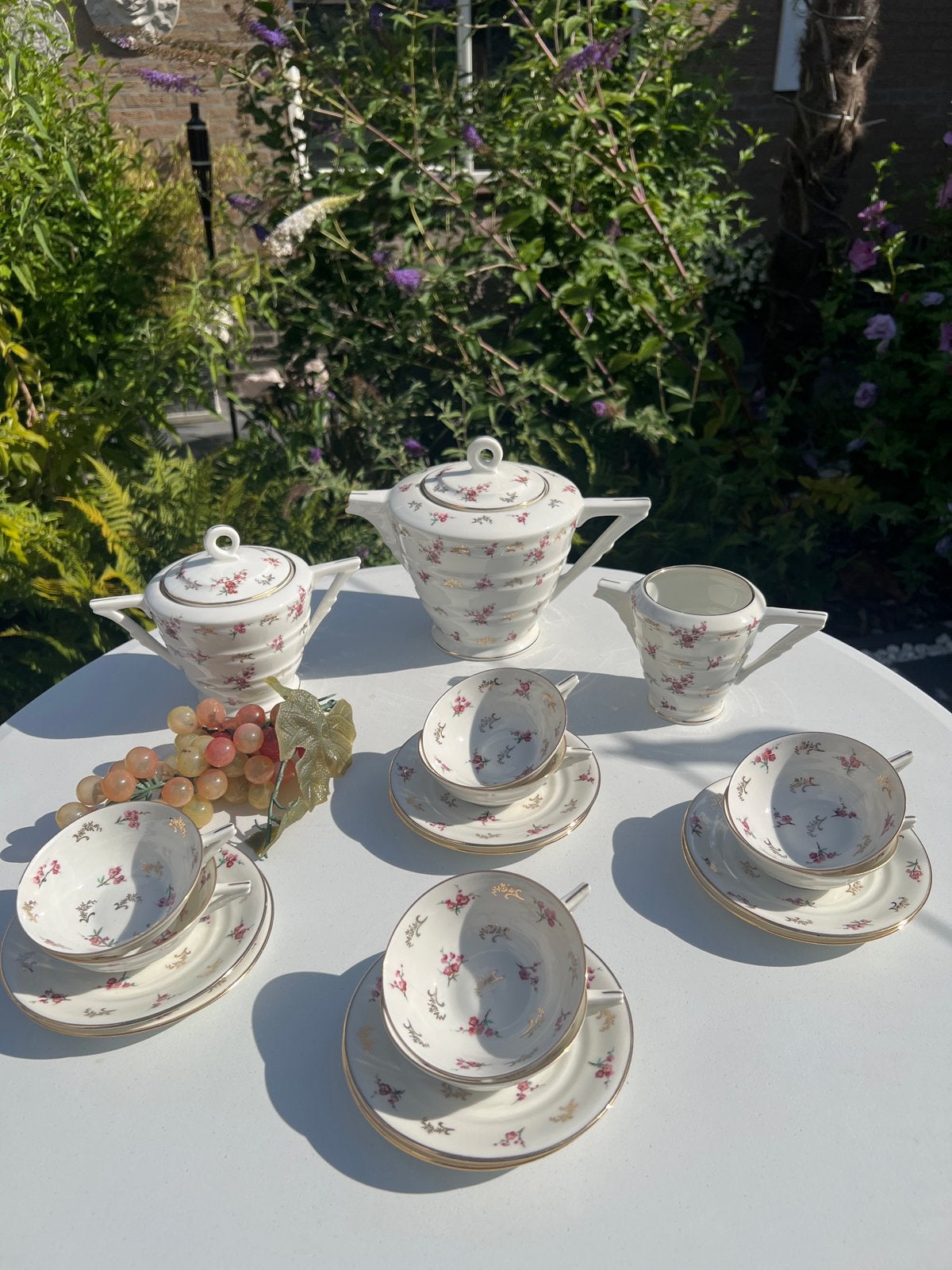Vintage Limoges Theeservies - Bloemen en Goudaccenten, Gebruikt, Overige merken, Vintage, Ophalen of Verzenden
