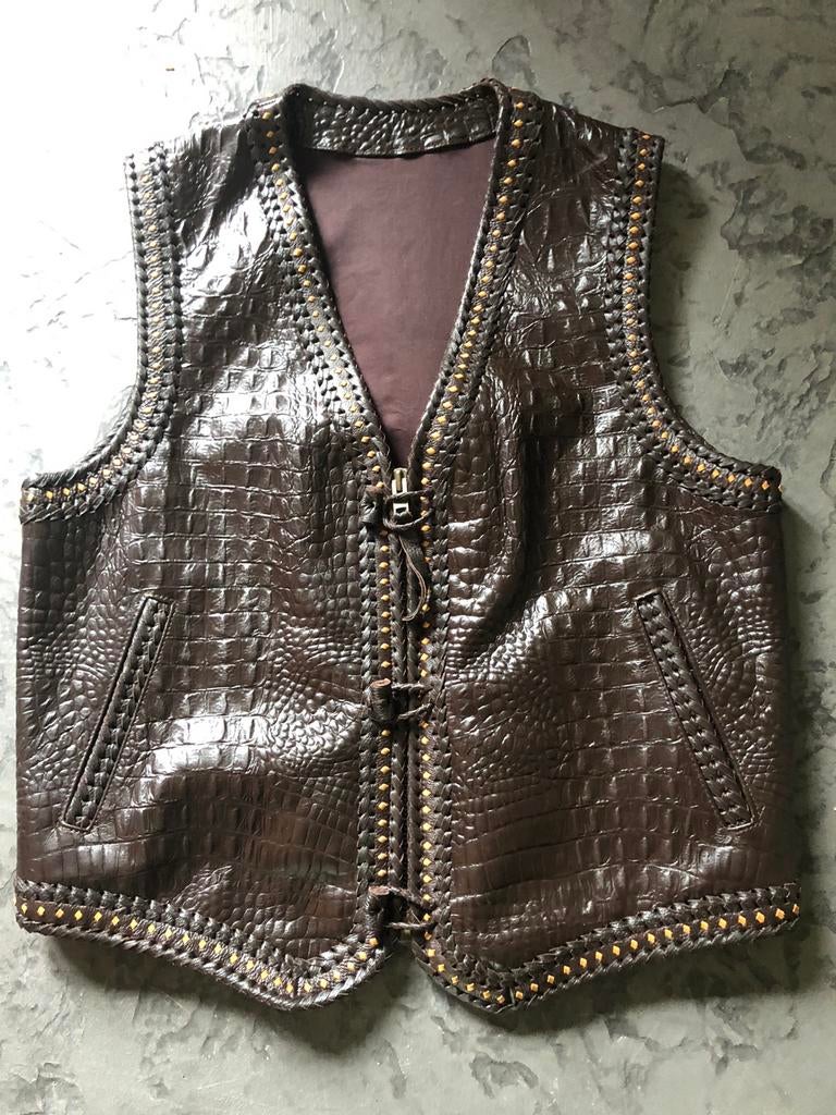 Leren motorvest   XXL in   Bruin croq skin relief ., Motoren, Ophalen of Verzenden, Nieuw zonder kaartje, Heren, Overige typen