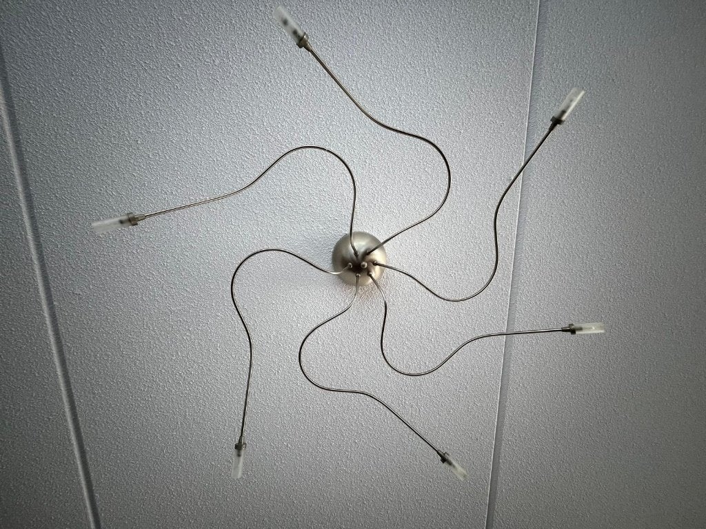 Moderne plafondlamp met 6 armen, Ophalen, Zilver, Gebruikt, 50 cm