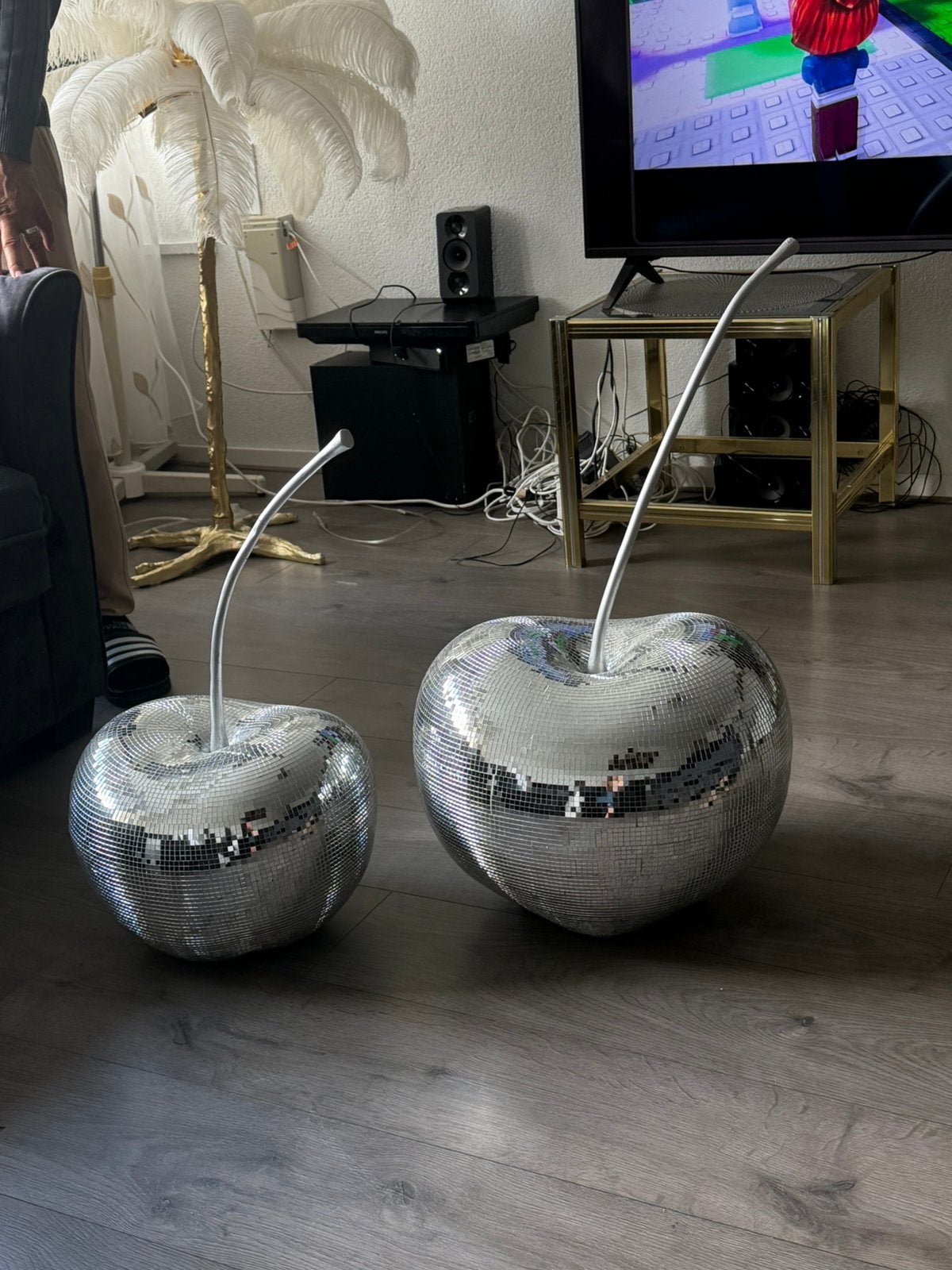 2 sier kersen voor op tafel., Overige kleuren, Ophalen of Verzenden, Minder dan 50 cm, Glas