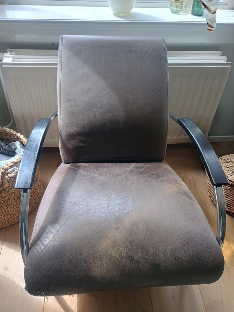 Gelderland fauteuil 5470 bruin leer, Gebruikt, Ophalen of Verzenden, 50 tot 75 cm, Leer