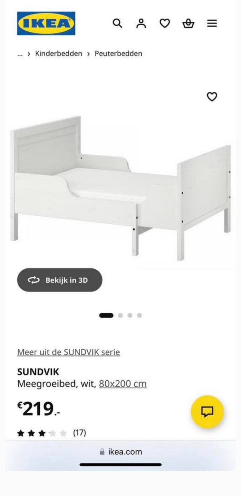 Ikea SUNDVIK meegroeibed, 70 tot 85 cm, Ophalen of Verzenden, Zo goed als nieuw, Matras