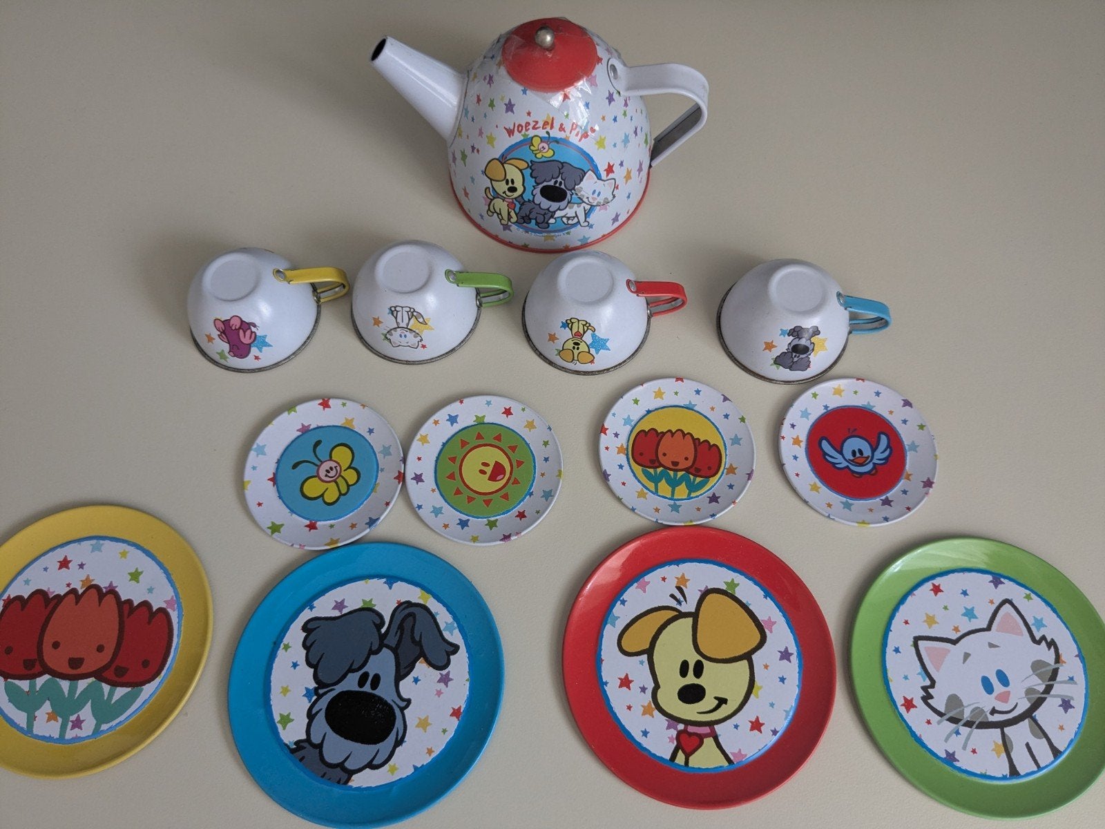 13-delig Woezel & Pip tinnen theeservies voor kinderen, Ophalen, Zo goed als nieuw, Jongen of Meisje