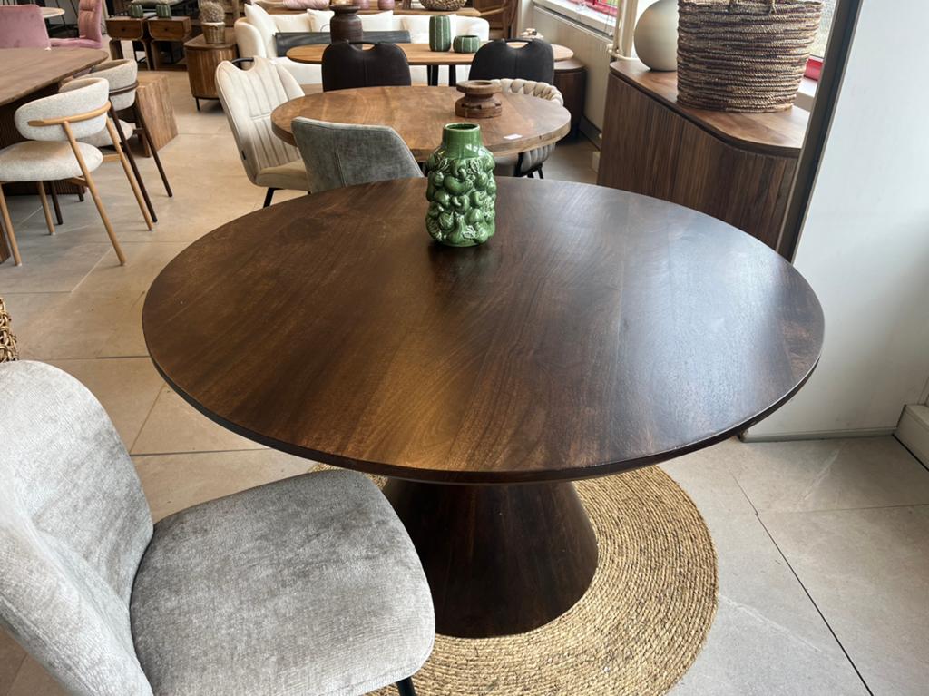 Magazijn leegverkoop ronde eettafel mangohout walnoot 130 cm