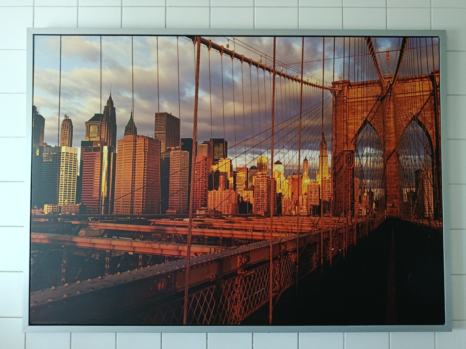 Foto Schilderij New York - Brooklyn Bridge 140x100 cm, 125 cm of meer, Ophalen of Verzenden, Zo goed als nieuw, Foto of Poster