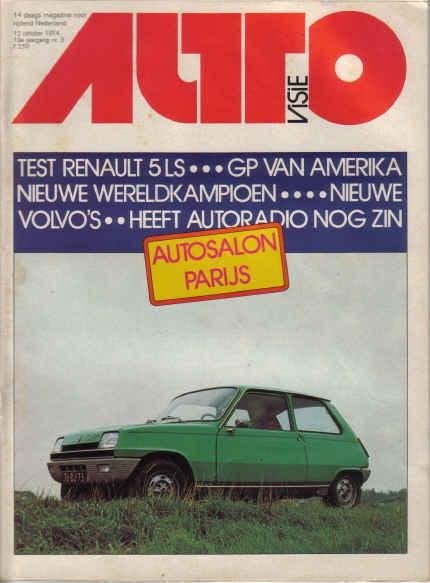 Autovisie 3 12 Okt 1974 : Bonito - Renault 5 LS - Volvo, Ophalen of Verzenden, Gelezen, Algemeen