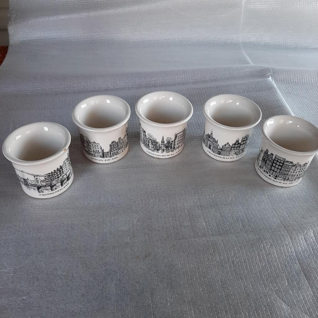 5 vintage eierdopjes Villeroy & Boch - Amsterdamse grachten, Huis en Inrichting, Ophalen, Gebruikt, Overige materialen, Overige merken