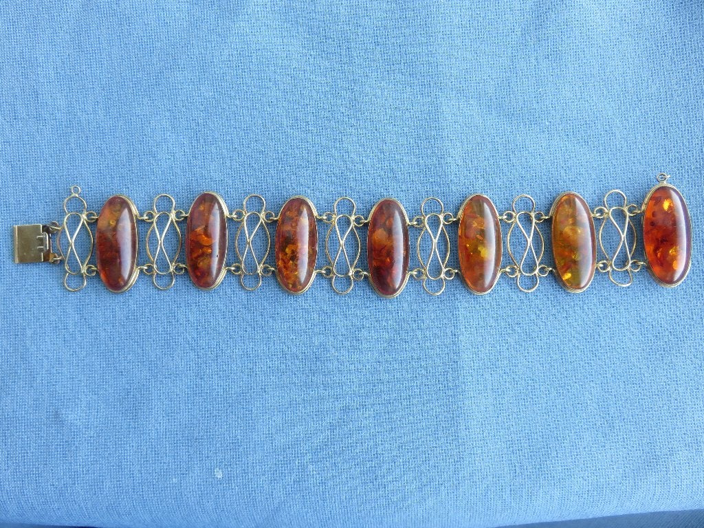 Open armband met barnsteen in 8 karaat goud - 20e eeuw, Ophalen of Verzenden, Gebruikt, Goud, Goud