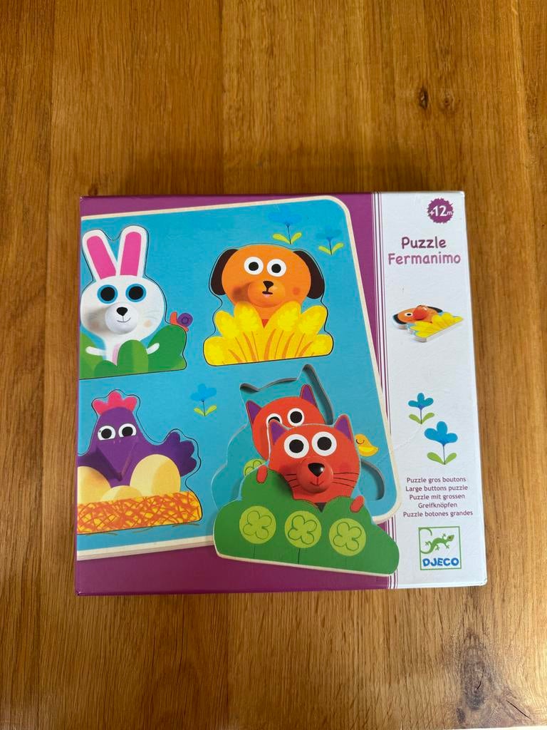 Djeco Puzzel Fermamimo, +12m, Gebruikt, Ophalen of Verzenden, Van hout, Minder dan 10 stukjes