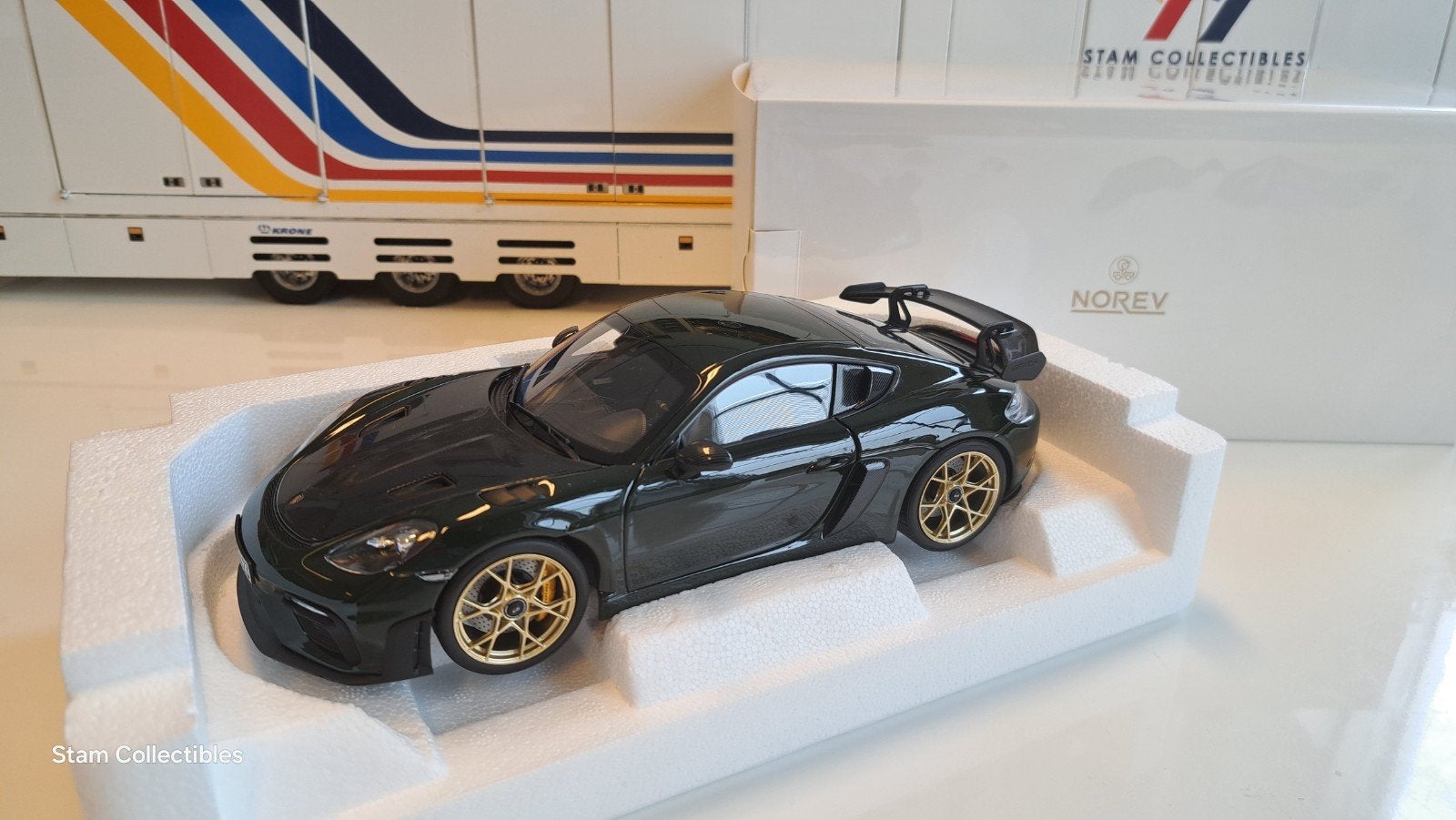 Norev Porsche Cayman GT4 RS Weissach Brewstergreen - 2023, Hobby en Vrije tijd, Modelauto's | 1:18, Auto, Norev, Ophalen of Verzenden