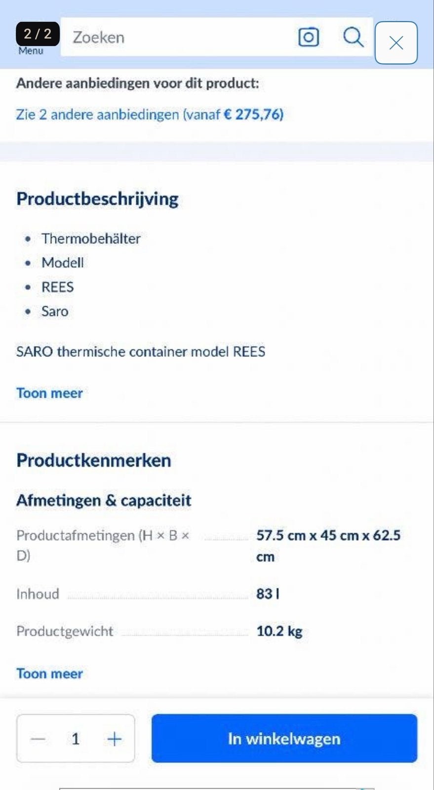 Nieuwe Saro Koelbox REES - 83L Thermische Container, Ophalen, Nieuw, Koelbox, Koelelement