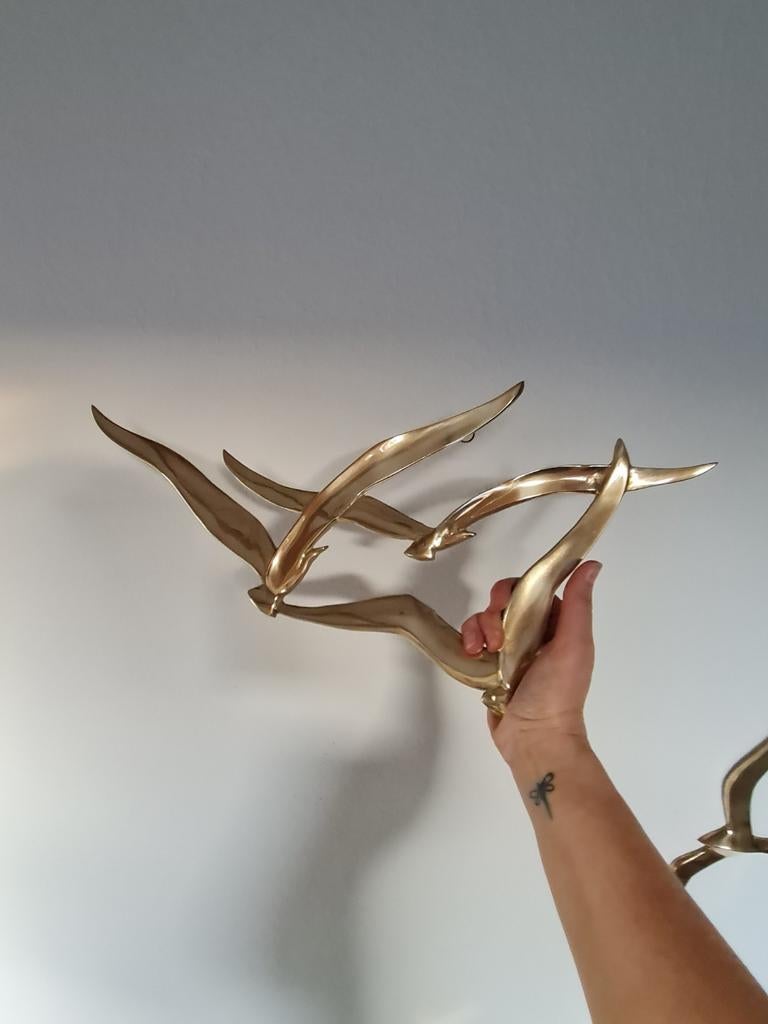 Vintage Messing Wandvogels meeuwen brass Mid Century, Metaal, Gebruikt, Vintage, Decoratieobject