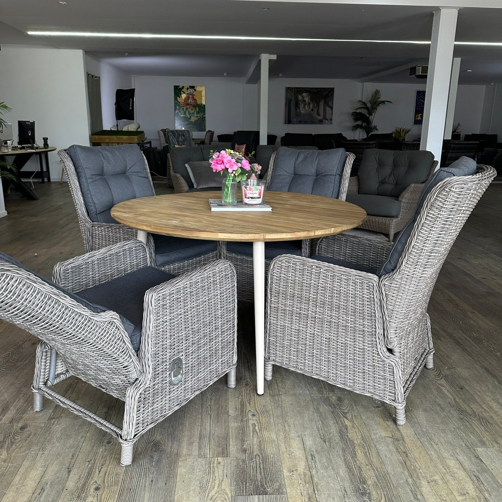 Ronde Wicker Tuinset / Verstelbare stoelen / Goede staat!, Verzenden, ., Wicker, Stoel