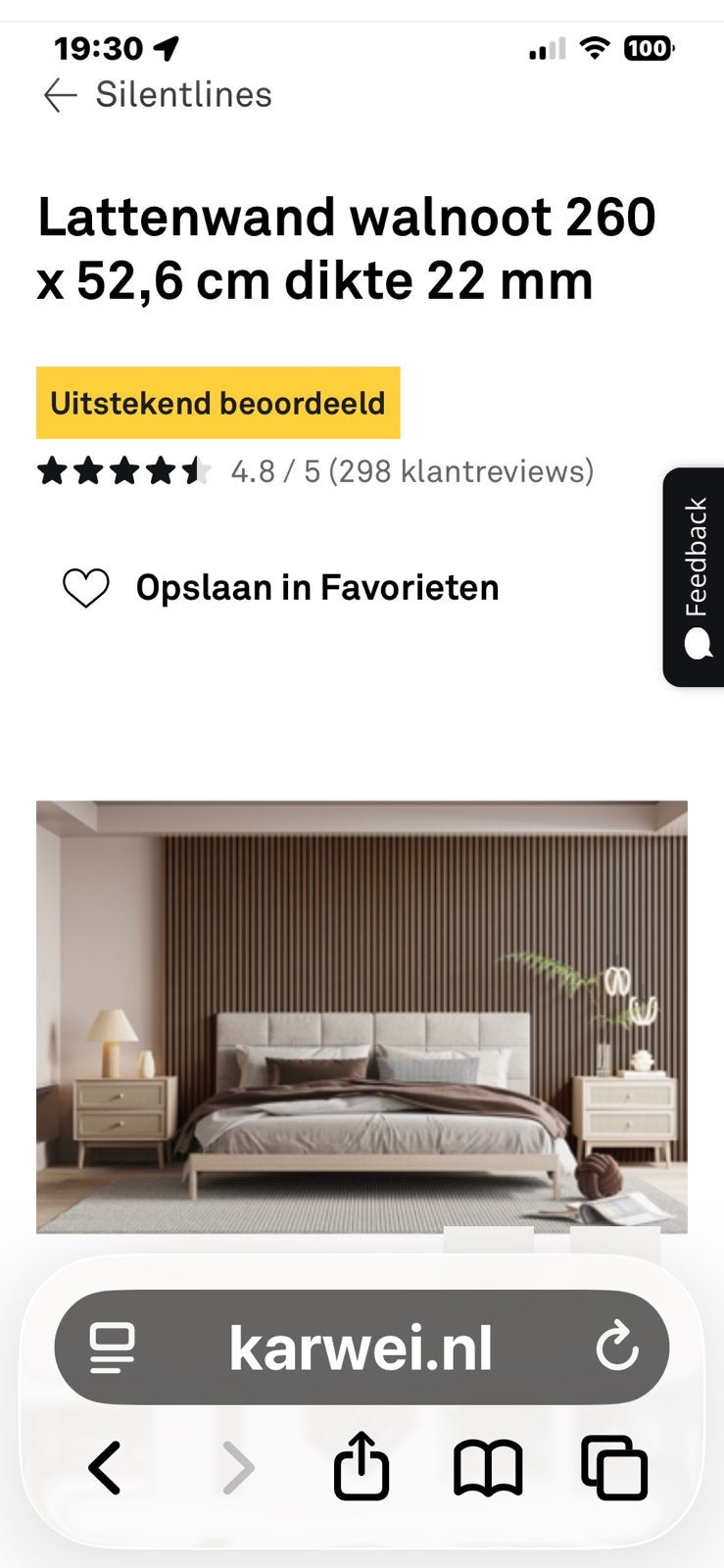 Lattenwand walnoot 4/5 stuks nieuw, Ophalen, Scandinavisch, Overige patronen, Bruin