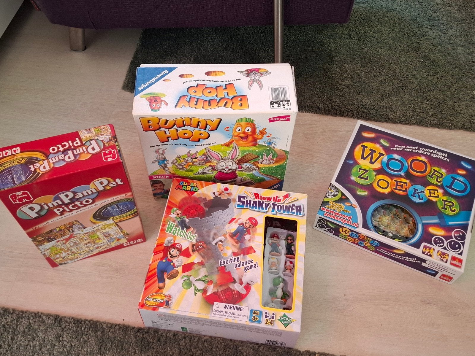 spellen: Super Mario, Bunny Hop, Pim Pam Pet,woordzoeker, Hobby en Vrije tijd, Gezelschapsspellen | Bordspellen, Vijf spelers of meer