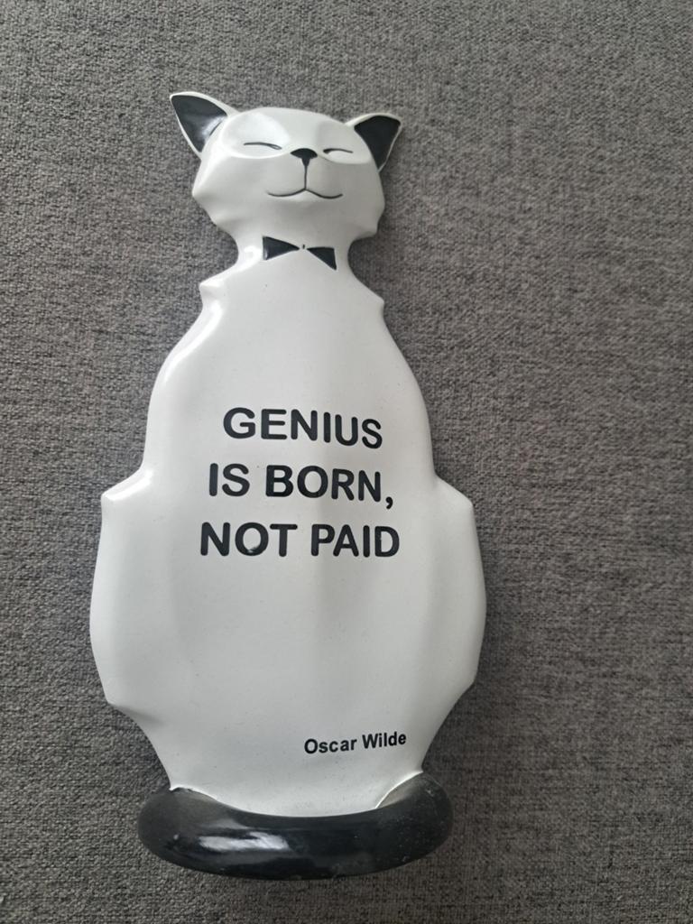 Decoratieve kat met Oscar Wilde citaat, Ophalen of Verzenden, Zo goed als nieuw, Modern, Wit