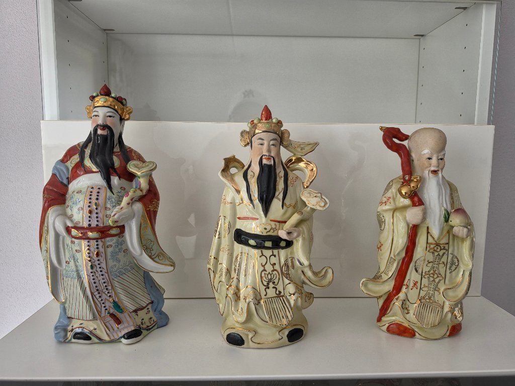 Fu Lu Shou en Chinese wijzen porseleinen beelden, Antiek en Kunst, Ophalen