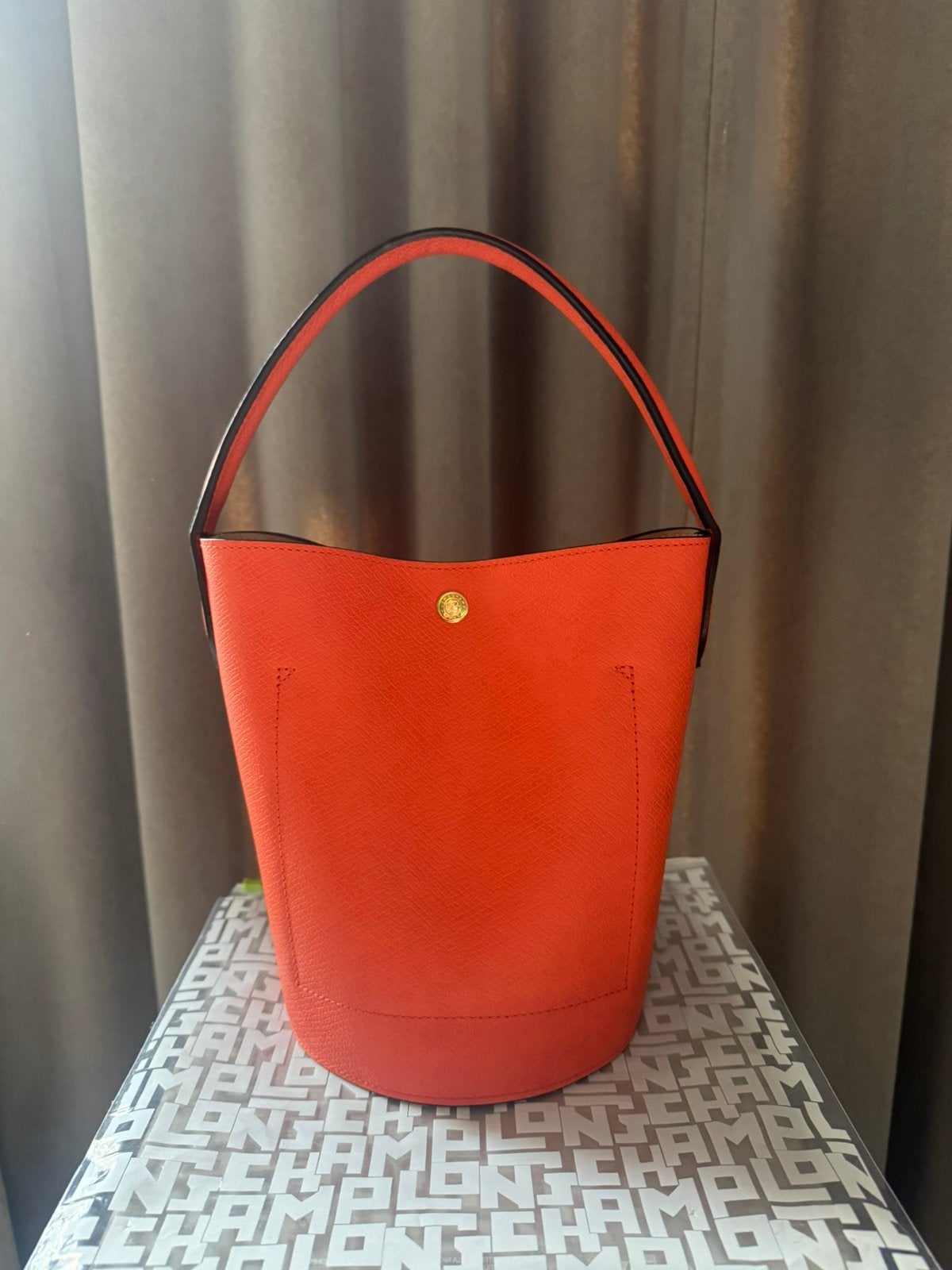 Longchamp Épure buckettas S – oranje leer, Ophalen of Verzenden, Zo goed als nieuw, Oranje, Handtas