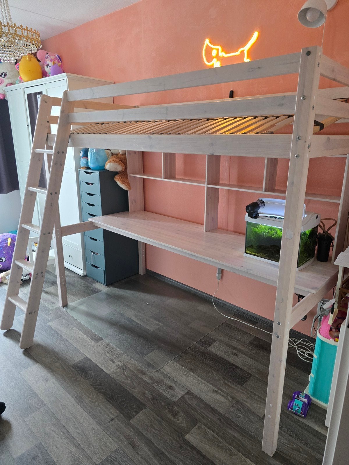 hoogslaper met bureau, schapjes en lattenbodem, Ophalen, Gebruikt, Hoogslaper