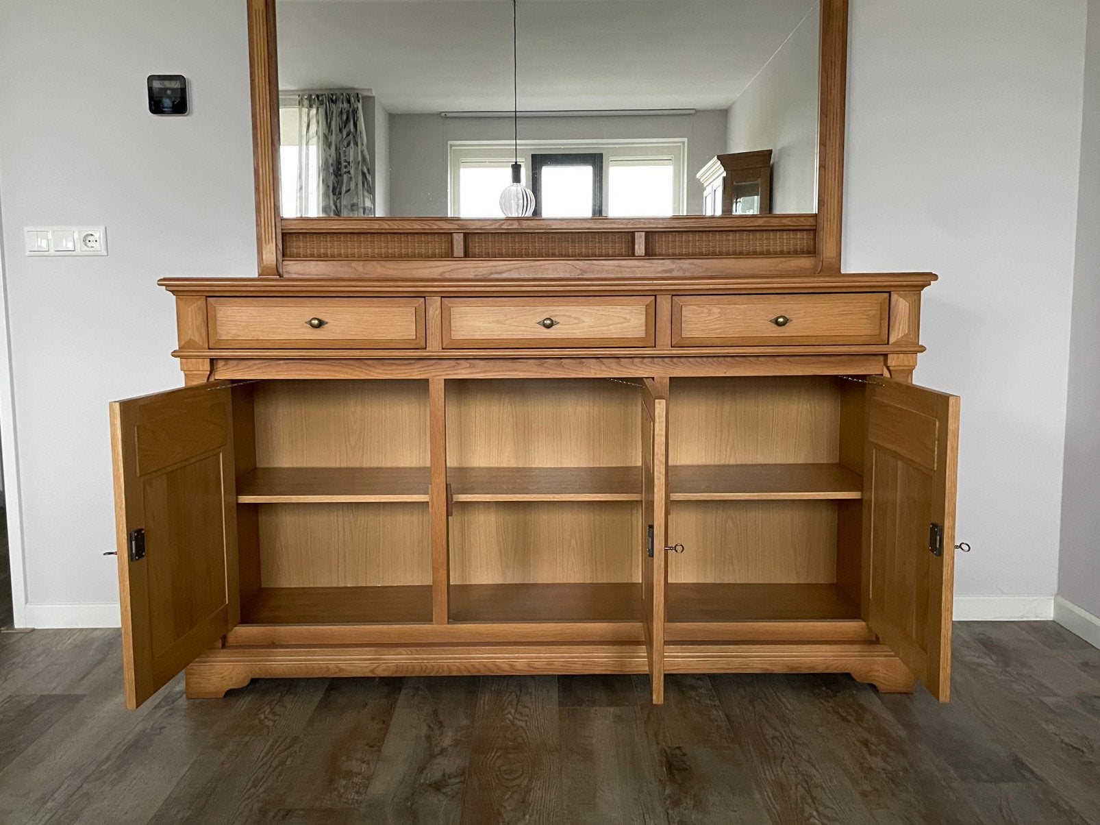 Dressoir met spiegel, Ophalen, Gebruikt, 150 tot 200 cm, Eikenhout