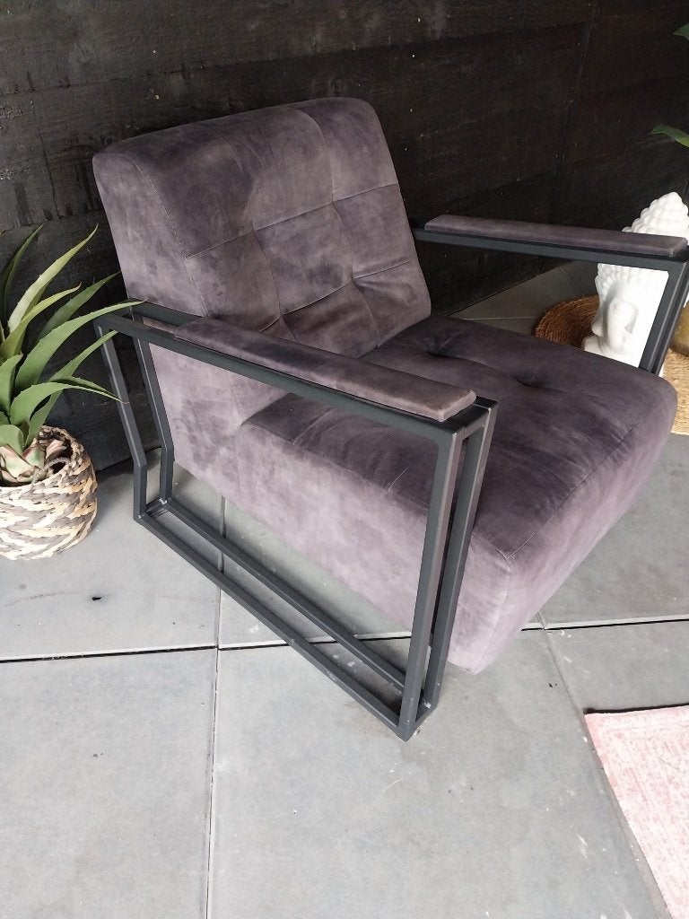 Lekkere robuuste fauteuil metaal met stof., Ophalen, 75 tot 100 cm, Zo goed als nieuw, Stof