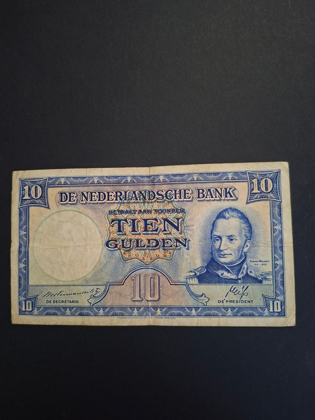 10 gulden Koning willem I uit 1945 in ZF, Ophalen of Verzenden, 10 gulden, Los biljet