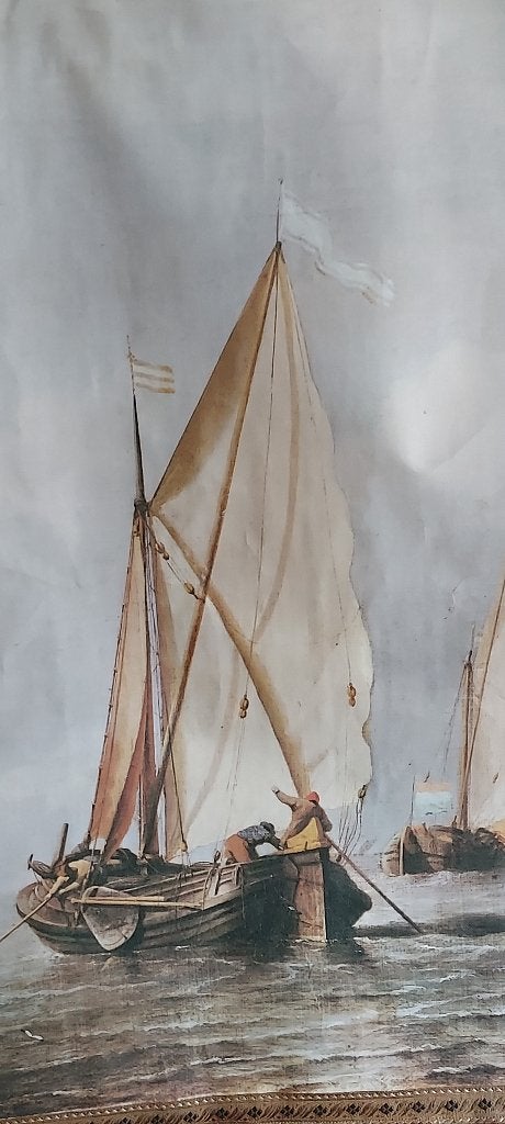 Groot schilderij op linnendoek met lussen/met koperen rail, Ophalen of Verzenden