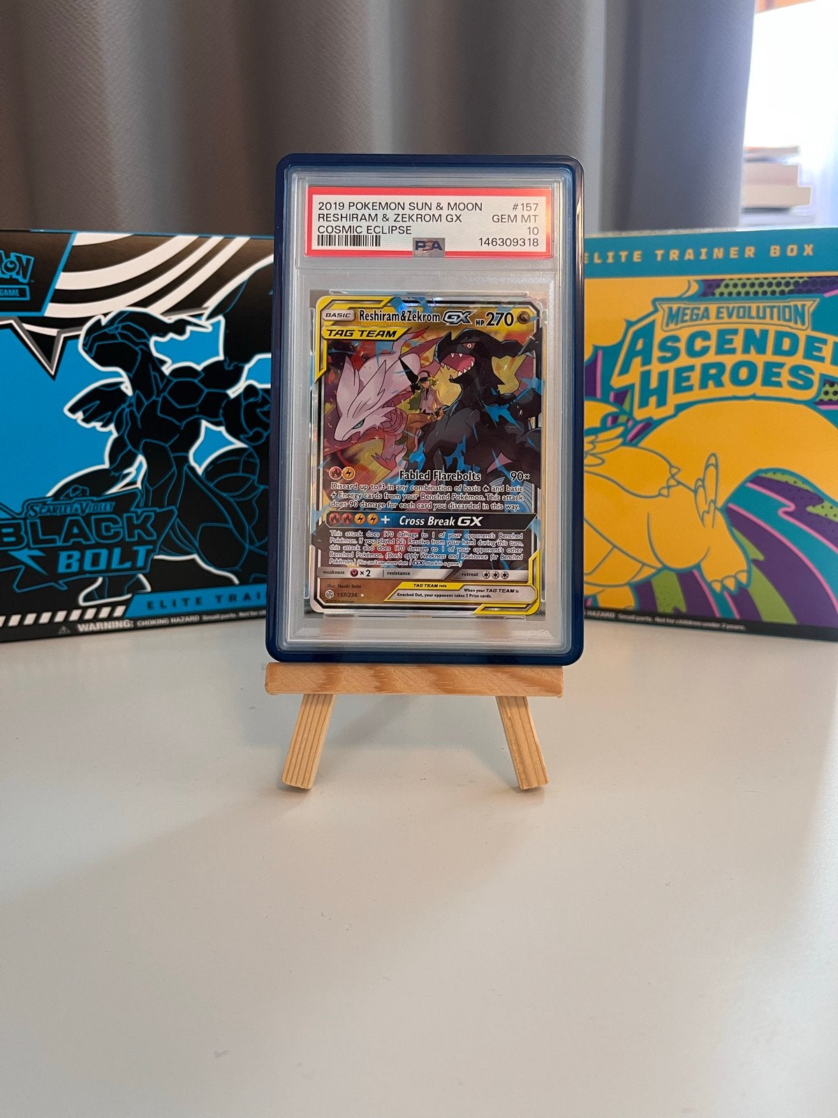 Pokémon Reshiram & Zekrom GX PSA 10 Cosmic Eclipse, Ophalen of Verzenden, Nieuw, Losse kaart