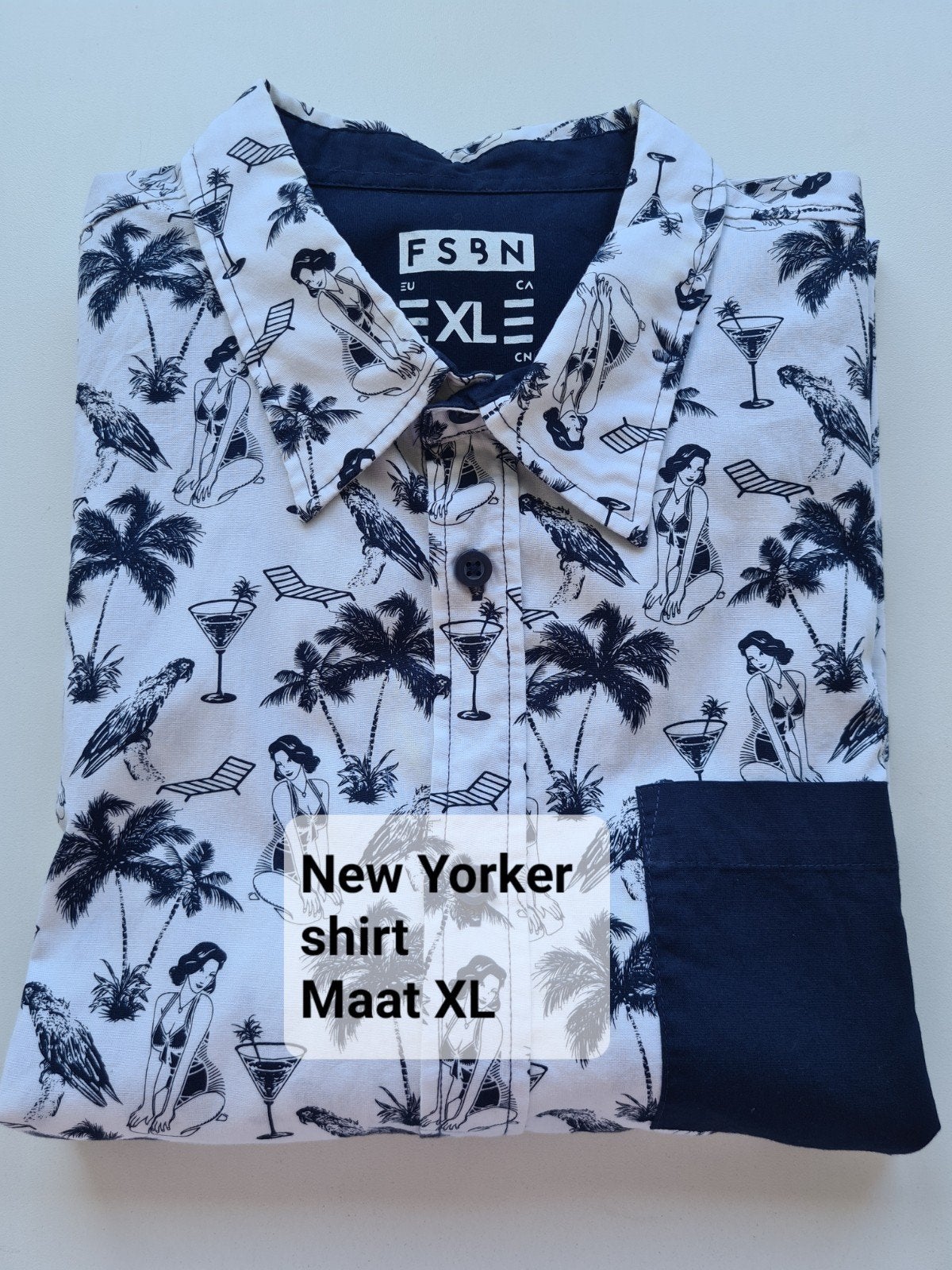 New Yorker shirt met tropische print - Maat XL, Blauw, Ophalen of Verzenden, Zo goed als nieuw, FSBN New Yorker