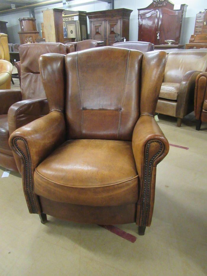 Oer 11095 originele schapenleren vintage Joris fauteuil, Huis en Inrichting, Fauteuils, Ophalen, Gebruikt, 75 tot 100 cm, Leer